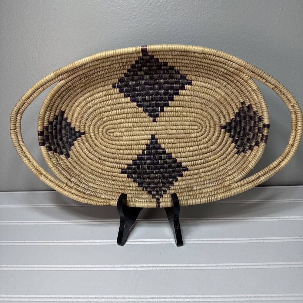 Vintage Tohono O'odham Papago Vibrant Tight Woven Handle Basket Tray Large 17"